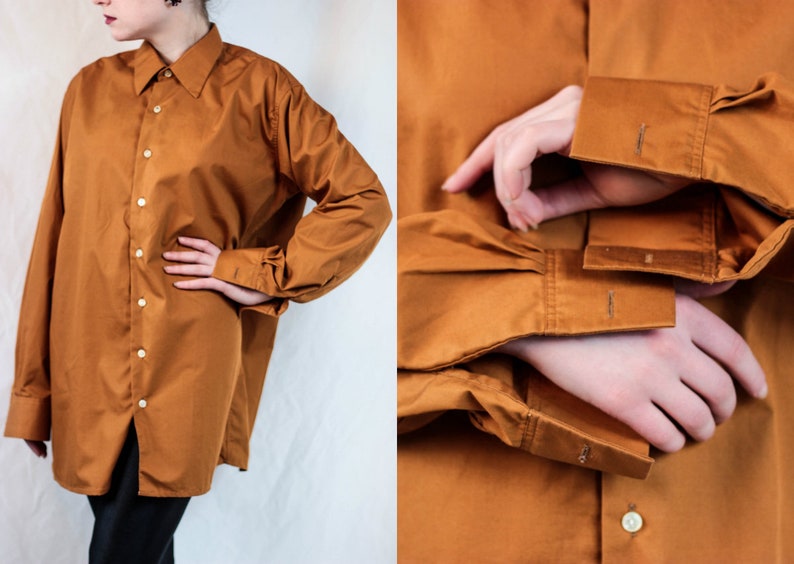 80s Burnt Orange Shirts Mens Button Down Shirt With Double Etsy