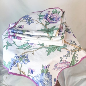 Vintage set of white purple and blue floral tablecloths - cottagecore decor, cozy home table decor