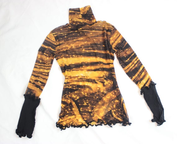 y2k cosmic print sheer mesh top deconstructed lett