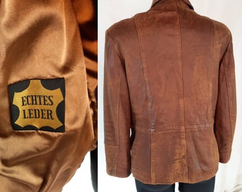 Vintage leather jacket with zipper, ginger brown vintage workwear Ultsch