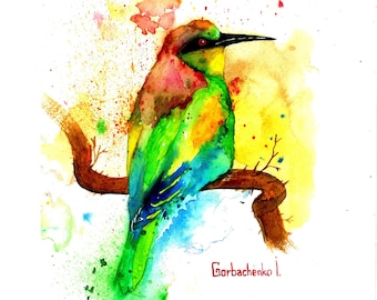 Original Watercolor Bird Painting: Colorful Wall Art by Ira Gorbachenko
