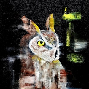 Original Oil Painting Owl Artwork for Gift Idea Oil Painting Bird Oil Painting Owl Dark Bird for Decor Home
