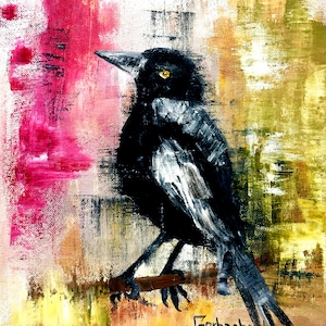 Original Oil Painting Bird Art Raven for Decor Walls or Gift Ideas Original Handmade Mixed Media Oil Painting on Canvas by Palette Knife