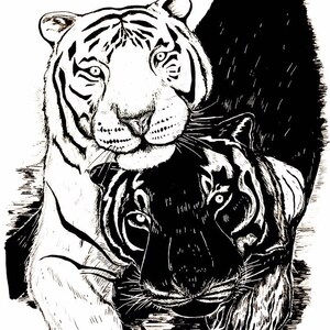 Art tiger Drawing for Print Big Cat Tiger Printable Jungle Cats Tropical Art Prints Botanical Art Tiger Trendy Wall
