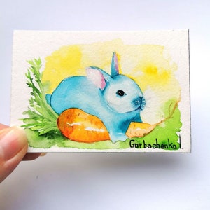 Hasen Aquarell Original Malerei ACEO Aquarell Karten Kunst Hase für Geschenk Miniatur Illustration Tiere Aquarell Malerei