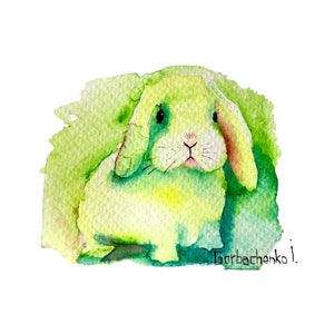 Acuarela Pintura Conejo Verde Lindo Conejito ACEO Tarjetas Acuarela Ilustración Animal Ideas para Regalo o Decoración Pared Pintura Original
