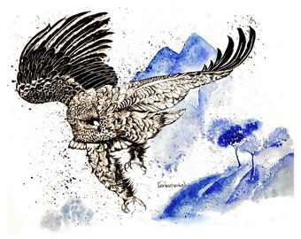 Stampa artistica di un'aquila: illustrazione di un uccello selvatico (download digitale)