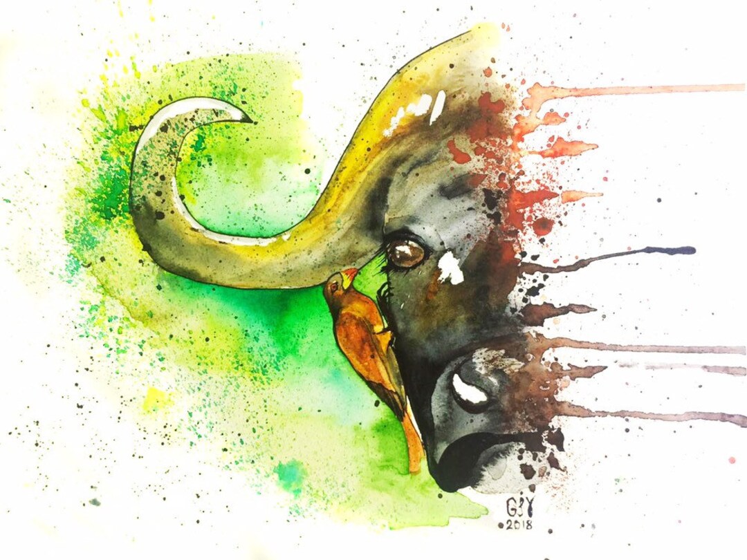 Abstract Bull Watercolor Painting: Colorful Animal Art, 9x12 - Etsy