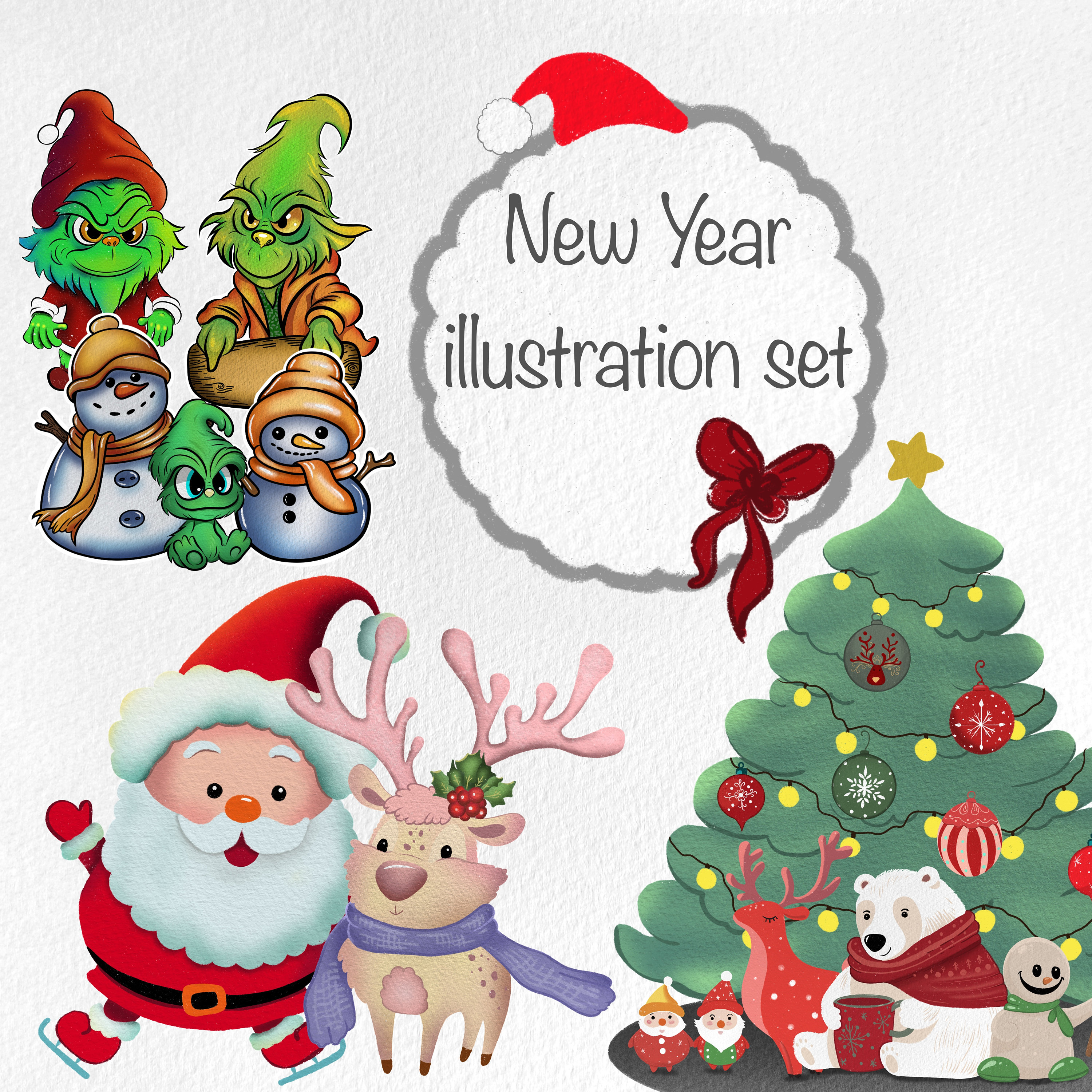 Christmas Clipart: Santa, Grinch, Snowman PNG (Digital Download)