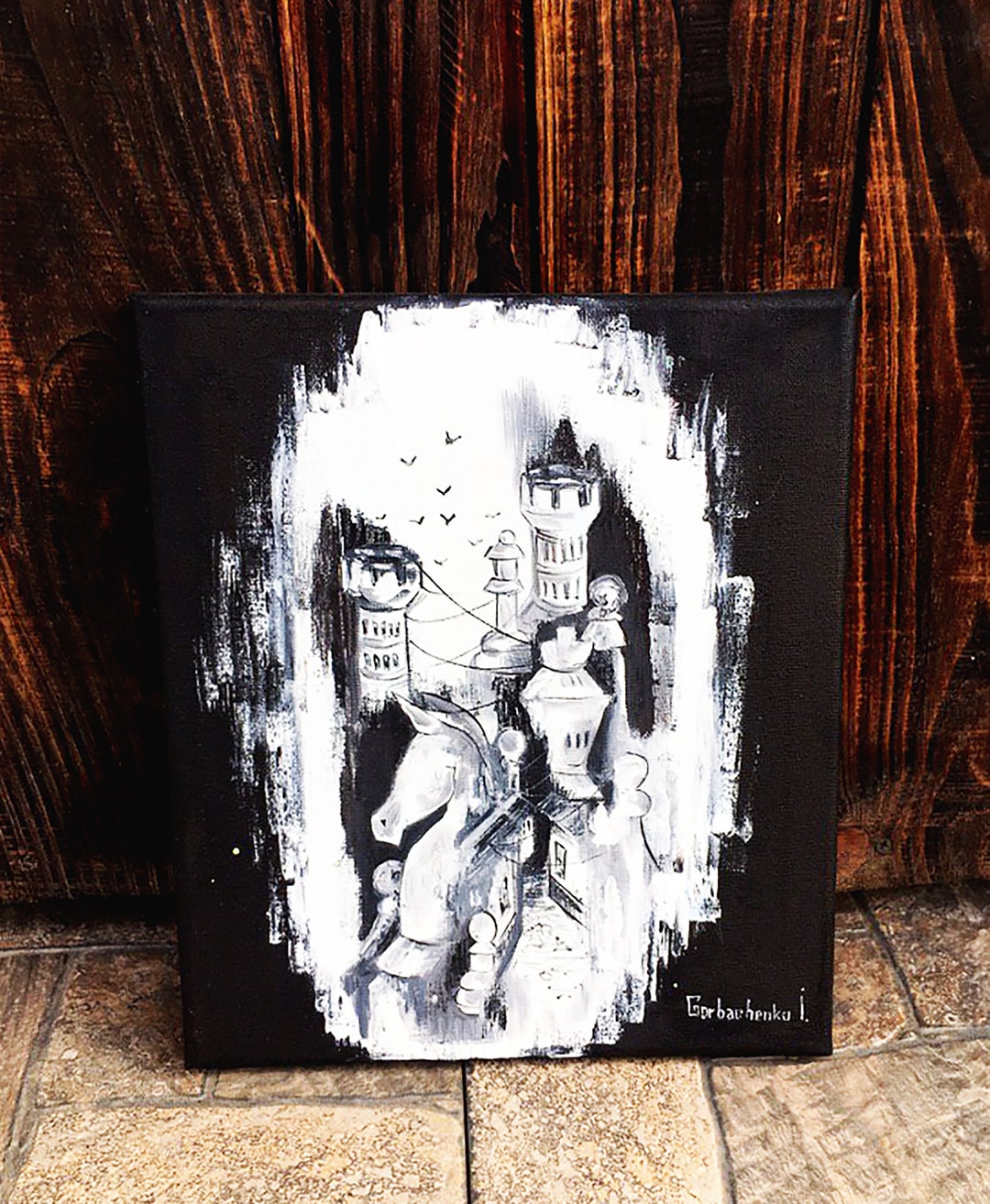 City Chess Oil Painting: Black and White Abstract Art - Etsy