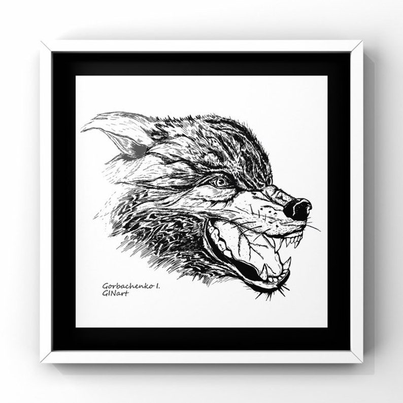 Wolf White and Black Digital Picture for Print Wolf Wall Art Modern