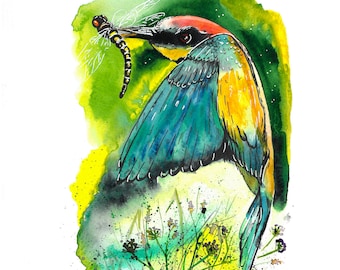 Original Watercolor Bird Painting: Colorful Wall Art by Ira Gorbachenko