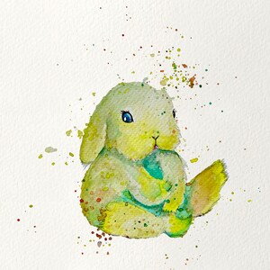 Printable Original Watercolor Bunny Instant Download for Wall Decor or Gift ideas Art Green Rabbit Digital Print Love Drawing Clipart Design