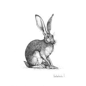 Originele Konijn Liner Tekening met de hand Home Decor Schilderij Bunny Art voor Kamer Decor Bos dieren in Fine Arts Home Artwork Gift