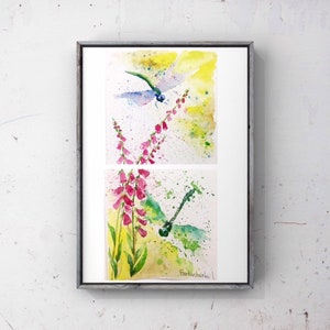Originale Acquerello Collage Carte Opera d'arte Natura Acquerello Pittura Libellula Acquerello Pittura per Decor Wall