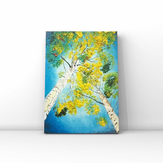 オリジナル油絵：白樺林の風景画（15 x 20 cm） - Etsy 日本