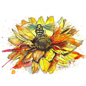 Bee Painting Honey Bee Painting Watercolor Bee Flowers Watercolor Bee and Flower Painting Insect Wall Art Watercolor by Ira