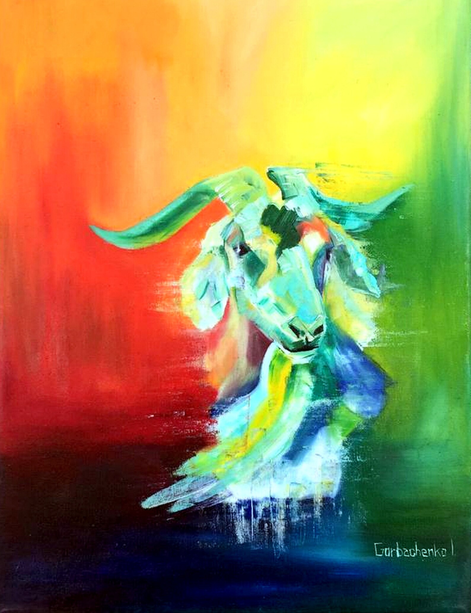 Original Oil Painting Goat Abstract Painting Goat Colorful | Etsy