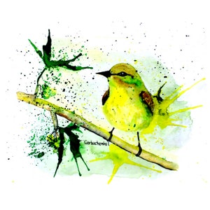 Green bird Original Watercolor Bird Painting for Wall Decor or Gift Ideas House Art Decor Original drawing