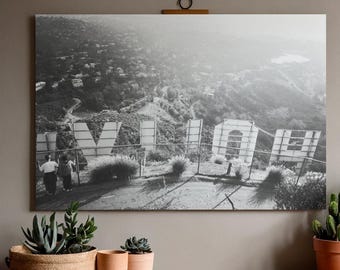 Foto em preto e branco da placa de Hollywood para imprimir, arte de parede de Los Angeles, fotografia de viagem moderna, download instantâneo