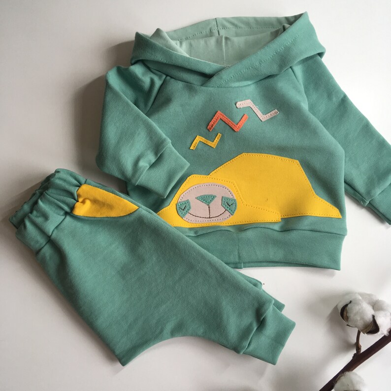 baby hoodie baby clothes baby pants Organic baby outfit organic baby clothes PEREZITO sloth handmade baby clothes
