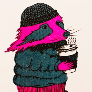Risograph Postcards: Raccoon & Pigeon
