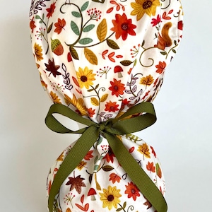 Fall Floral  Scrub Cap,  Scrub Hat, Scrub Cap for Women, Scrub Hat for Women, ponytail Scrub Hat