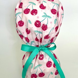 Disco Cherries Scrub Cap, Disco Cherries Scrub Hat, Scrub Cap for Women, Scrub Hat for Women, Ponytail Scrub Hat