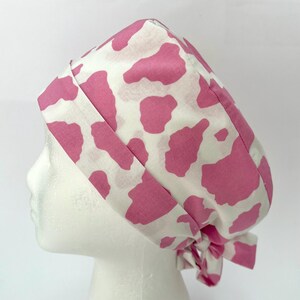 Pink Cow print Scrub Cap, Scrub Hat, Scrub Cap for Women, Scrub Hat for Women, Pixie Scrub Hat