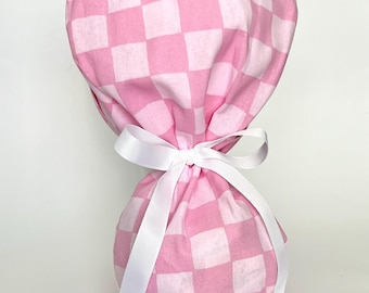 Pink Checkered Scrub Cap, Ponytail Scrub Hat, Scrub Cap for Women, Scrub Hat for Women, Scrub hat, Scrub Cap