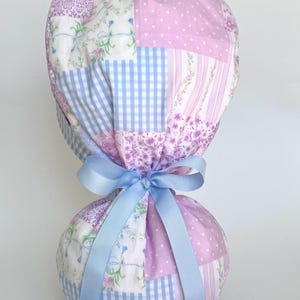 Pastel Floral Patchwork Scrub Hat,  Patchwork Scrub Cap, Scrub Hat, Scrub Cap for Women, Scrub Hat for Women, Ponytail scrub cap