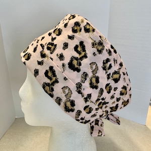 Light Pink / Metallic Gold Leopard Print Scrub Cap, Scrub Hat, Scrub Cap for Women, Scrub Hat for Women, Pixie Scrub Hat
