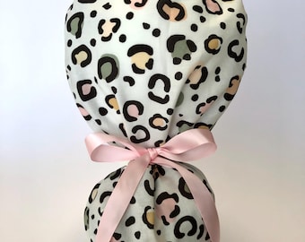 Leopard Print Scrub Cap, Valentines Day Scrub Hat, Scrub Cap for Women, Scrub Hat for Women, Ponytail Scrub Hat