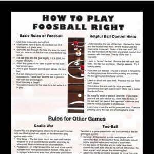 Play Foosball Right Poster Rules Helpful Hints Framed Art 12 X 18
