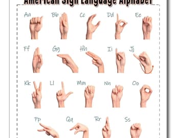 American Sign Language ASL Alphabet & Numbers Laminated Double Sided Learning Tools Chart 8 1/2 x 11.  Perfect Educational Poster SLP