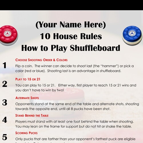 Personalized Table Shuffleboard 10 House Rules Custom Art - Etsy