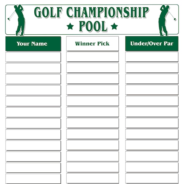 Digital Download Printable Golf Championship Erasable Office Pool - Masters Open PGA LIV US Open Fedex Cup Tournament Pool Guess Game