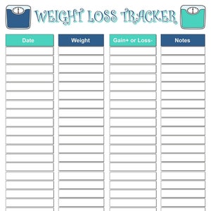 Large Reusable Weight Loss / Gain Tracker Chart - Track Your Progress ...