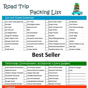 Digital Download Printable Road Trip Planner Checklist - Ultimate Packing List - Never Forget Essential Supplies, Entertainment or Kid Items