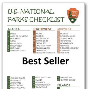 Laminated US National Parks Poster List With Color Map - Ultimate Park Checklist Of All 63 - Perfect for Your RV or Road Trip - Double Sided
