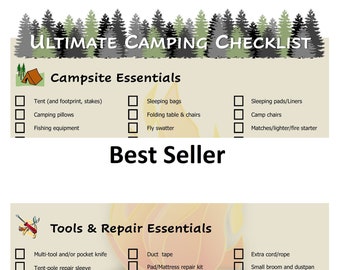 Ultimate Camping & Hiking Tent Gear Packing Checklist Planner -Double Sided- Instant Digital Download Printable Never Forget Your Gear Items