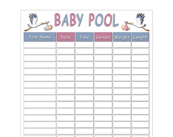 Instant Download Baby Birth Pool Guess Game Pregnancy Due Date Shower Party Games Chart - Digital Download- Shower Favors - Includes Gender