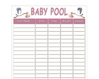 Baby Birth Game Pregnancy Due Date Guess Game Baby Shower Games Chart - Digital Download- Shower Favors Sign Pink with No Gender Guess style