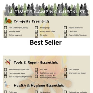 Ultimate Camping & Hiking Tent Gear Packing Checklist Planner -Double Sided- Instant Digital Download Printable Never Forget Your Gear Items