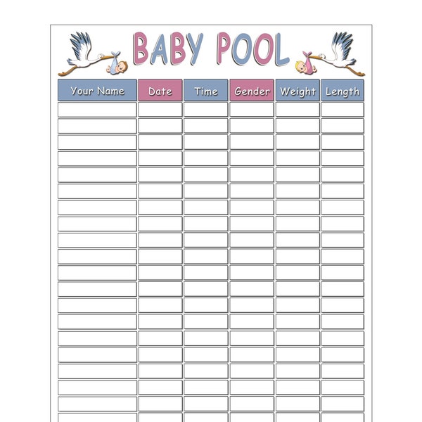 Baby Pool Betting Template Etsy