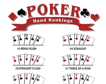 Poker Hand Ranking Poster - Instant Digital Download - Perfect For Casino Night Texas Hold&#39;em Stud Poker- 5 Printable Sizes Included!