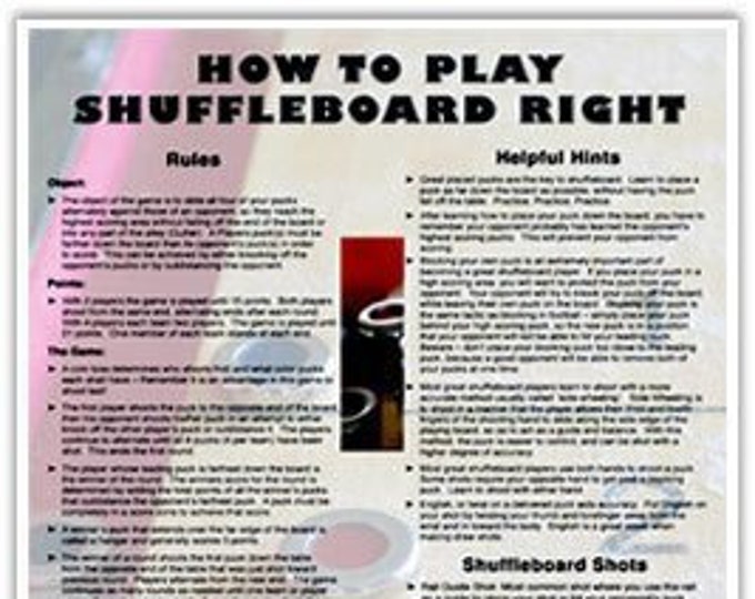 How to Play Table Shuffleboard Right Laminated Poster & Rules Prevents