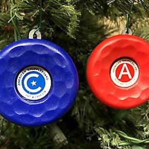 American Table Shuffleboard Puck Weight Christmas Ornament - 2 Ornaments - Perfect Gift for Your Christmas Tree - For Shuffle Board Players!