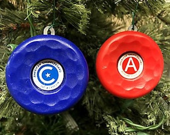 American Table Shuffleboard Puck Weight Christmas Holiday Ornament - 2 Ornaments - Perfect Gift for Your Tree - For Shuffle Board Players!