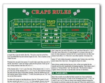 How to Play Craps & Strategy Card - 11 x 17 - Perfect For Casino Night Beginners or Experts - Learn in Minutes!  Laminated For Easy Cleanup